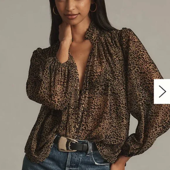 Anthropologie The Estela Sheer Printed Blouse: Burnout Edition, Med - Picture 3 of 11
